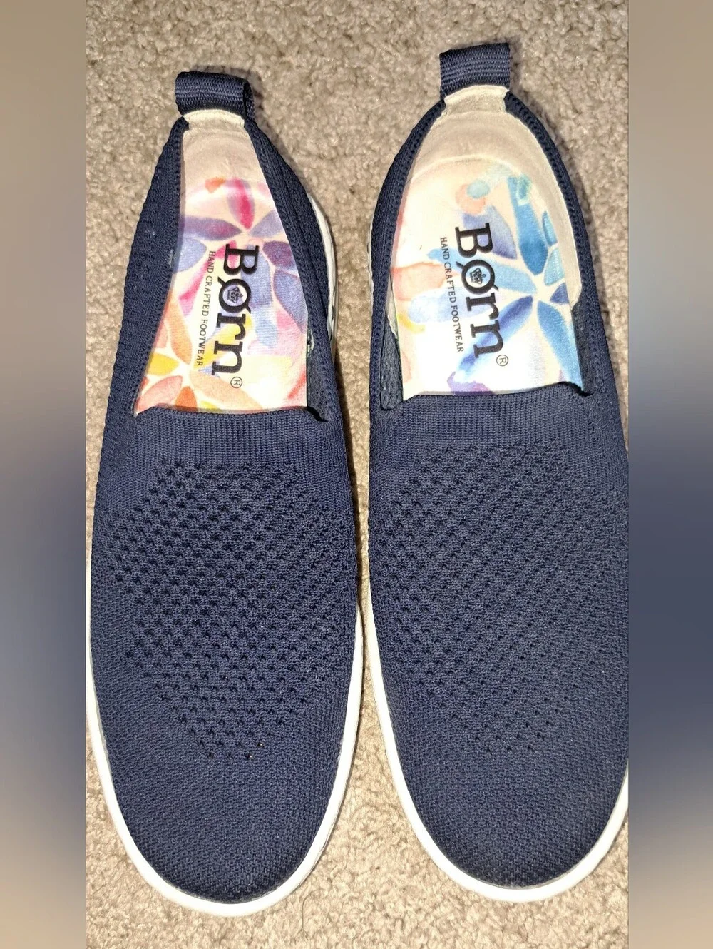 Ladies Born Shoes Navy Blue Knit Slip On Platform Casual Comfort Sneakers Size 7